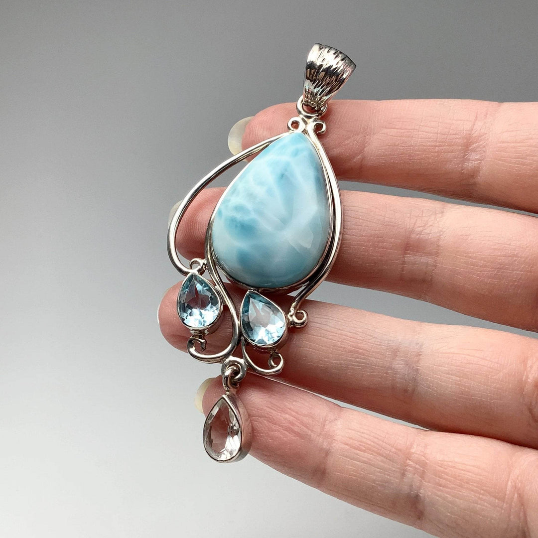 Larimar, Blue Topaz and Clear Topaz Pendant - Rocks and Gems Canada