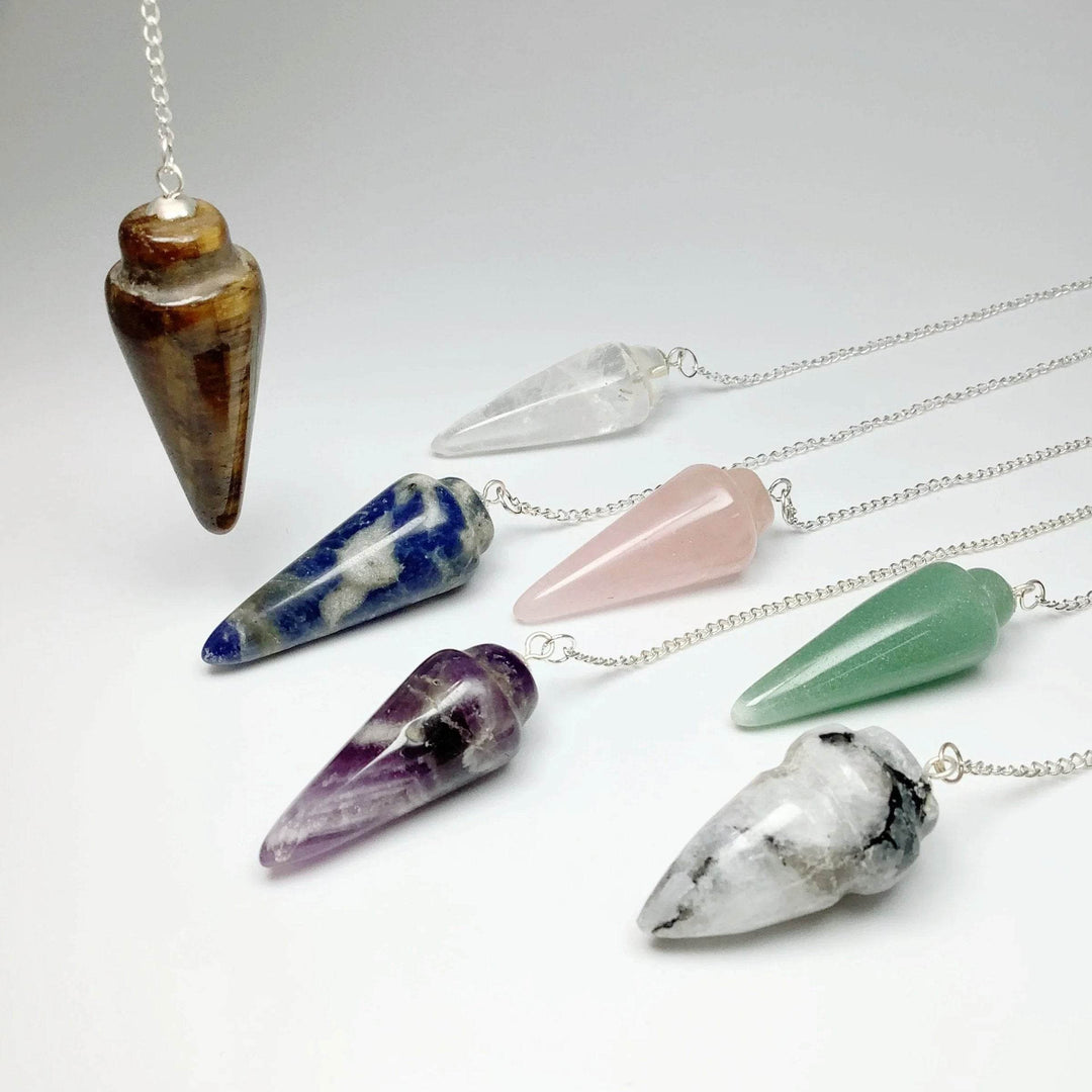 Polished Gemstone Pendulum with Quartz Bead - Rocks and Gems Canada