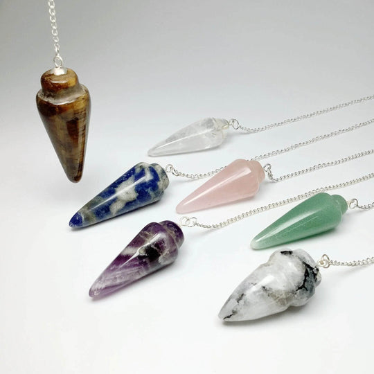 Polished Gemstone Pendulum with Quartz Bead - Rocks and Gems Canada