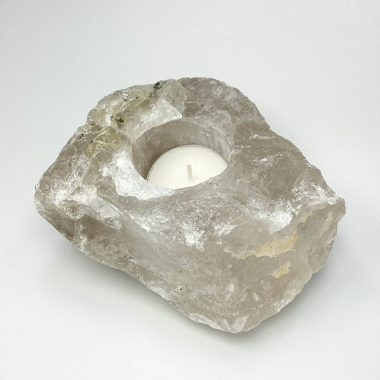 Rough Smoky Quartz with Inclusions Candle Holder - Rocks and Gems Canada