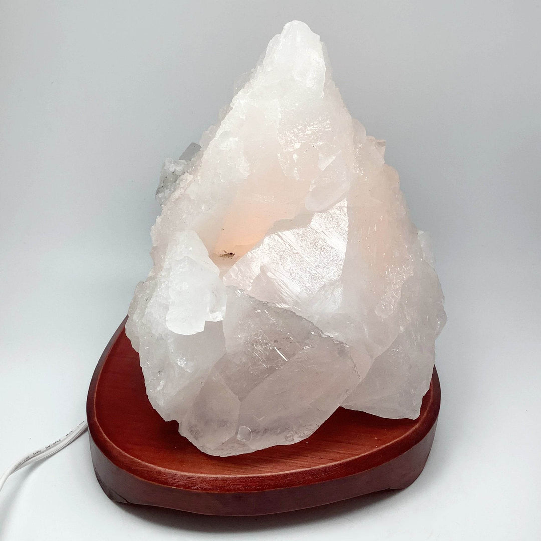 Quartz Cluster Lamp with Wooden Base - Rocks and Gems Canada