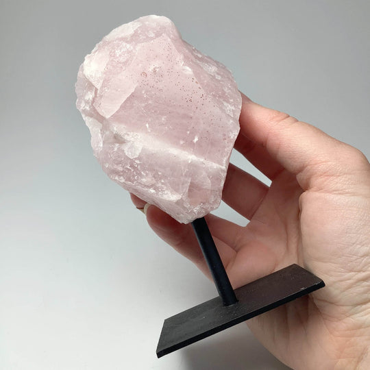 Rough Rose Quartz on Display Stand - Rocks and Gems Canada