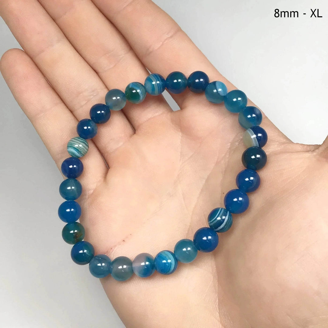 Banded Blue Agate Beaded Bracelet - Rocks and Gems Canada