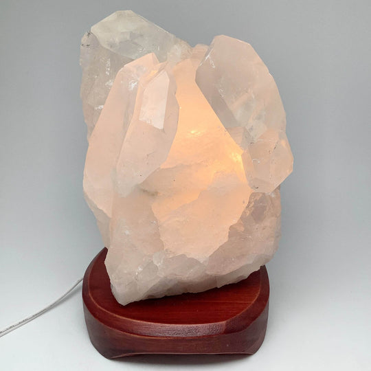 Quartz Cluster Lamp with Wooden Base - Rocks and Gems Canada