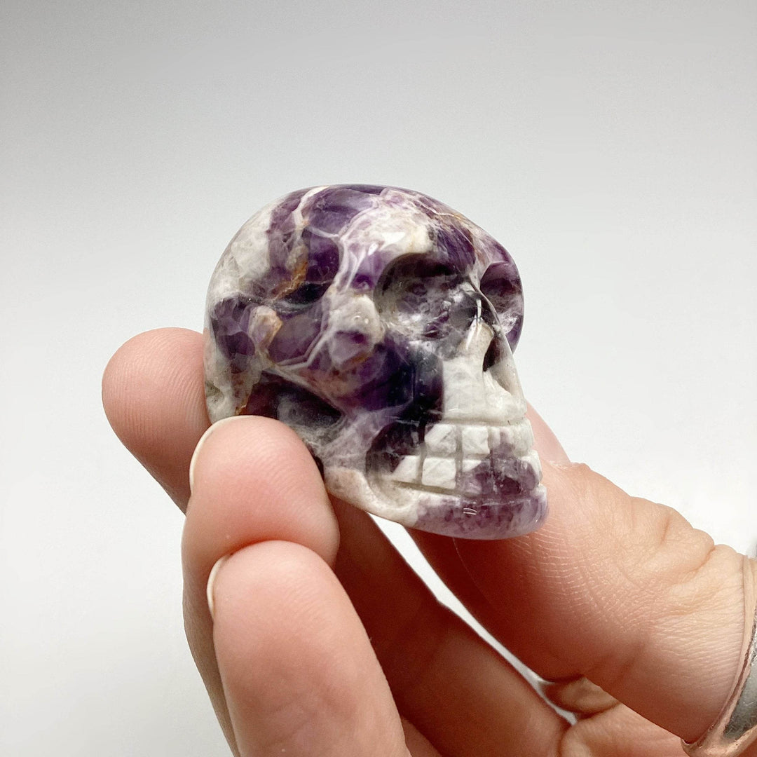 Carved Chevron Amethyst Skull - Rocks and Gems Canada