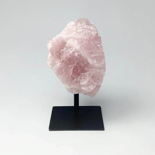 Rough Rose Quartz on Display Stand - Rocks and Gems Canada