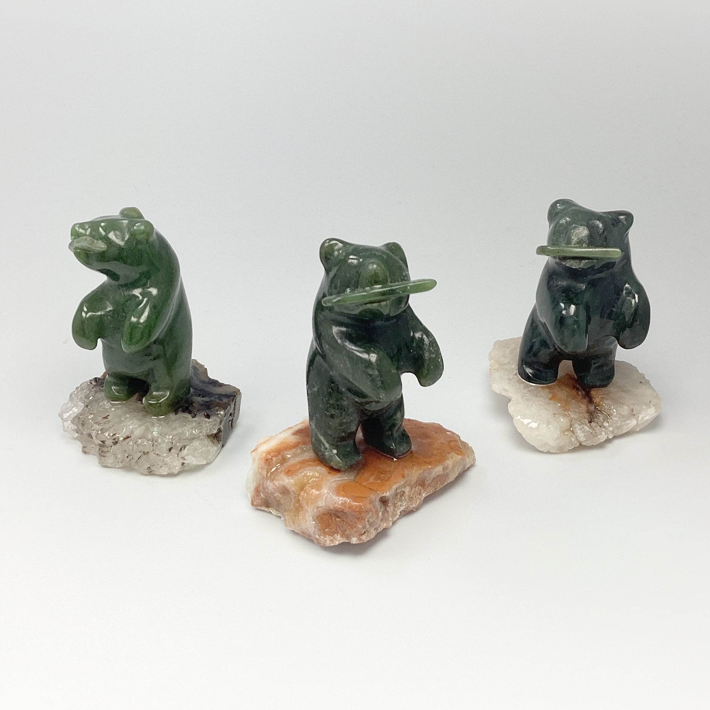 Jade Bear Carving on Base - Rocks and Gems Canada
