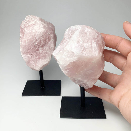 Rough Rose Quartz on Display Stand - Rocks and Gems Canada
