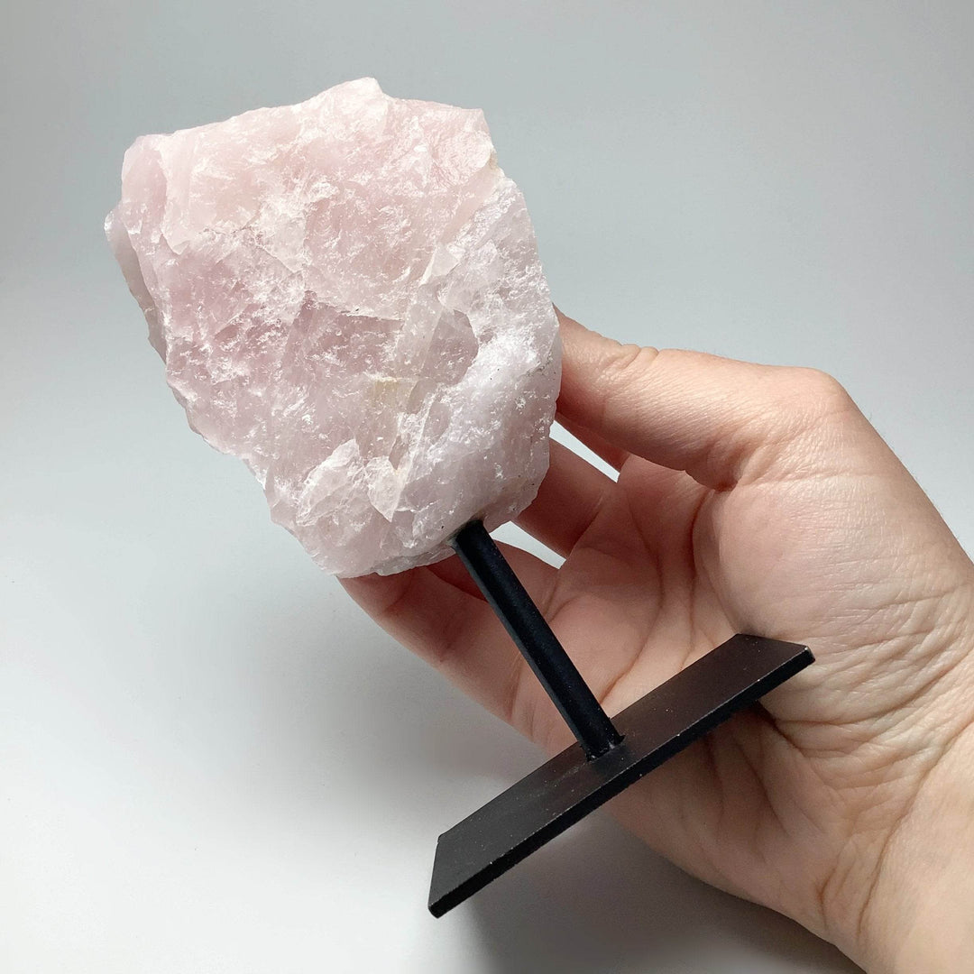 Rough Rose Quartz on Display Stand - Rocks and Gems Canada