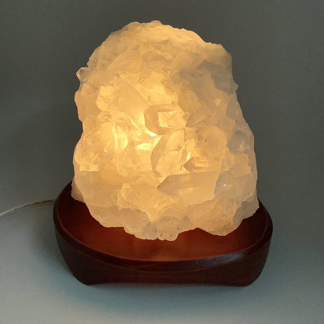 Quartz Cluster Lamp with Wooden Base - Rocks and Gems Canada