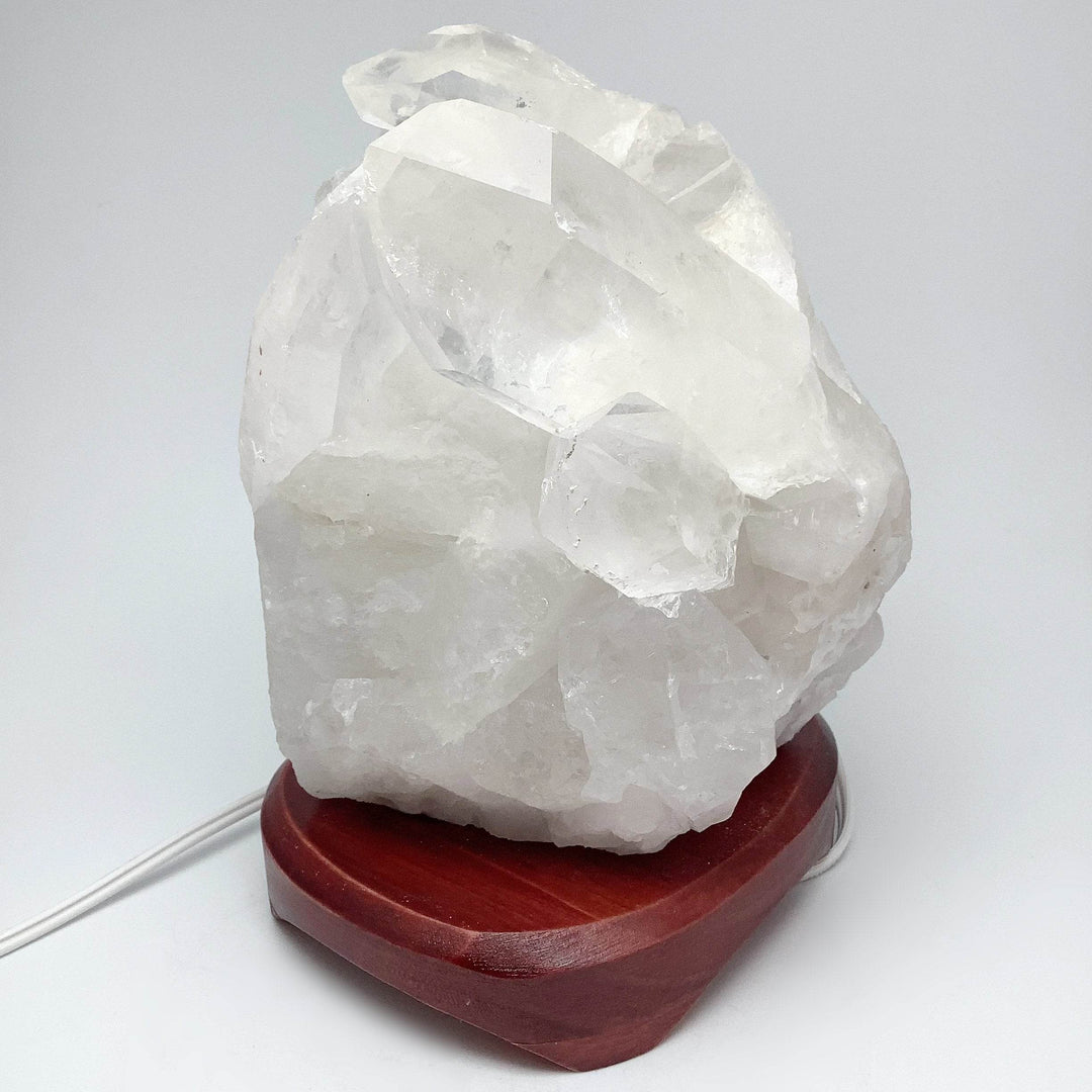 Quartz Cluster Lamp with Wooden Base - Rocks and Gems Canada