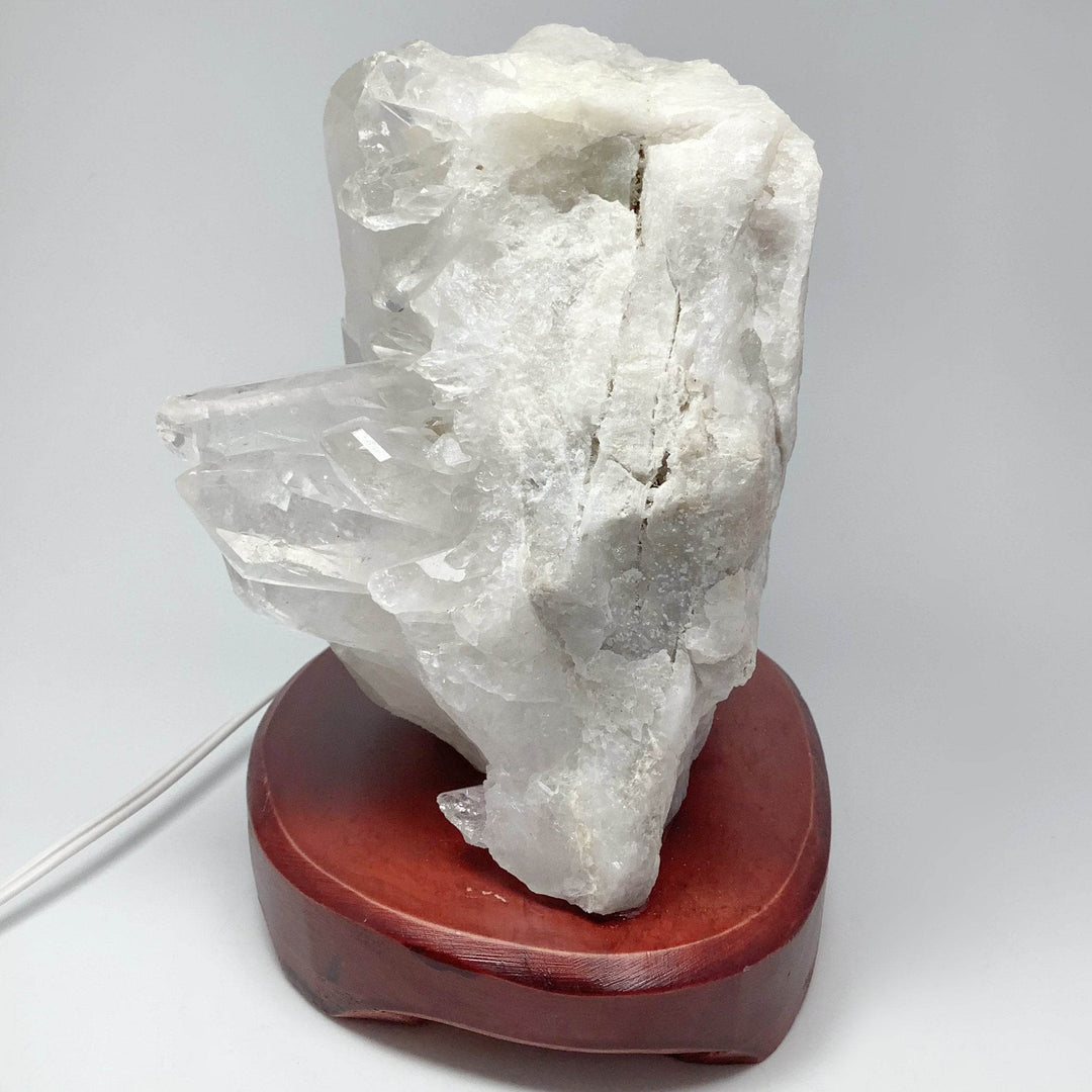 Quartz Cluster Lamp with Wooden Base - Rocks and Gems Canada