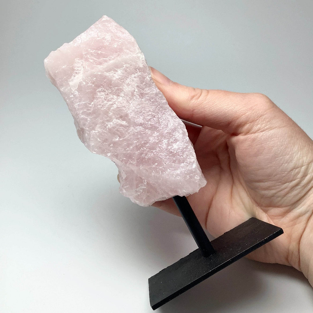 Rough Rose Quartz on Display Stand - Rocks and Gems Canada