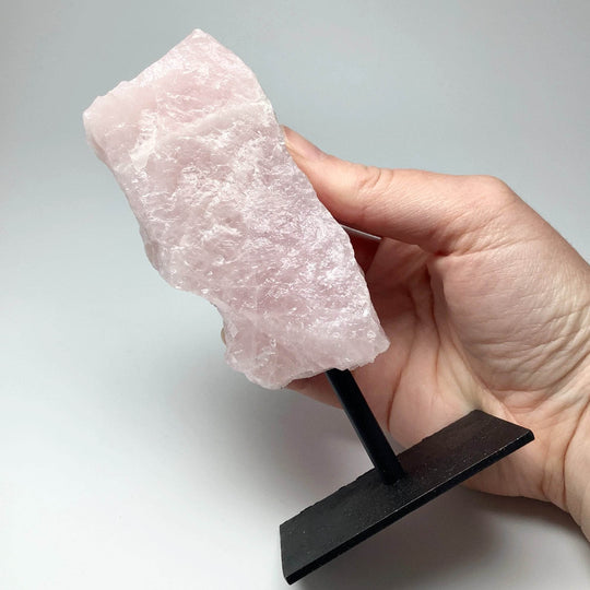 Rough Rose Quartz on Display Stand - Rocks and Gems Canada