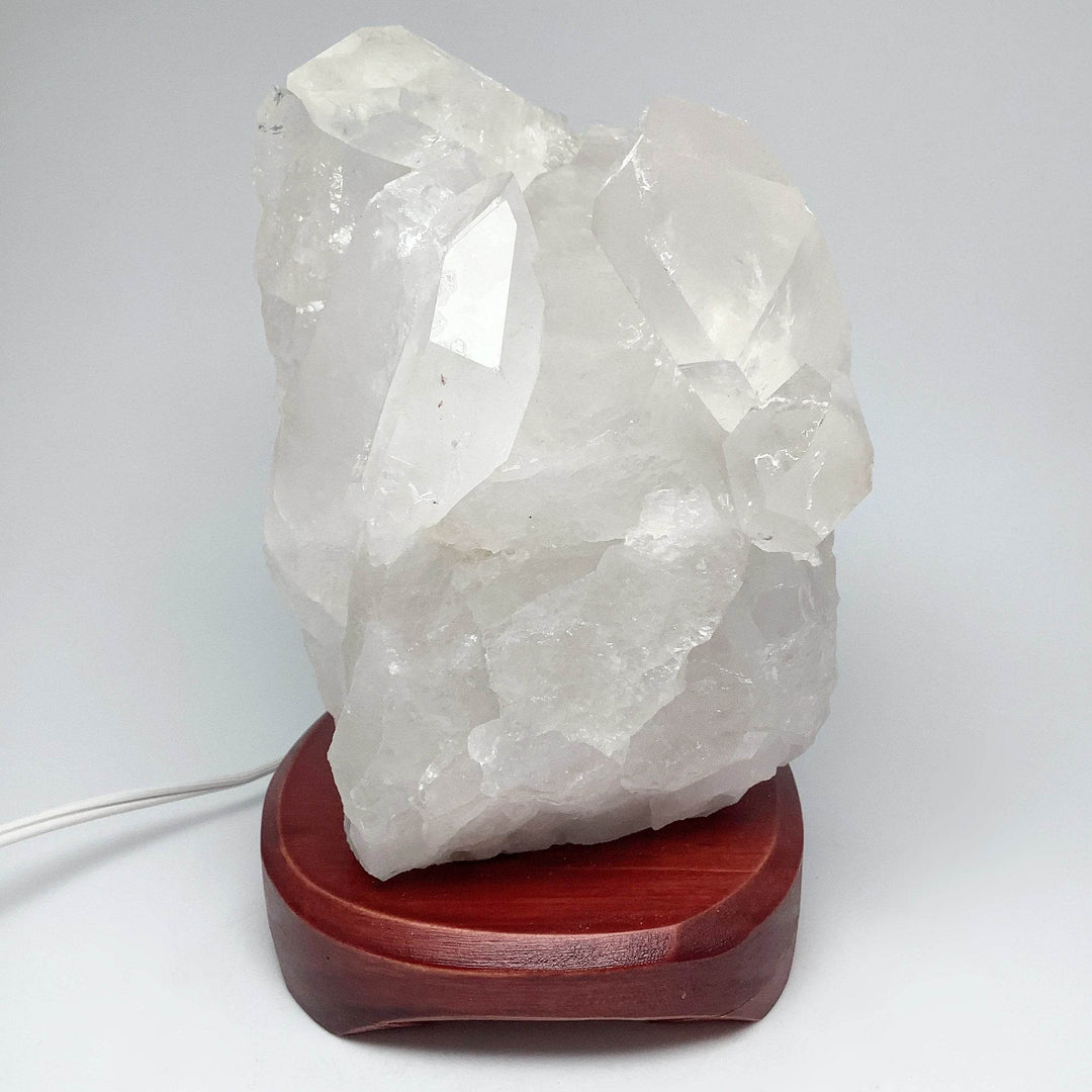Quartz Cluster Lamp with Wooden Base - Rocks and Gems Canada