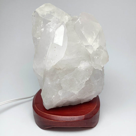 Quartz Cluster Lamp with Wooden Base - Rocks and Gems Canada