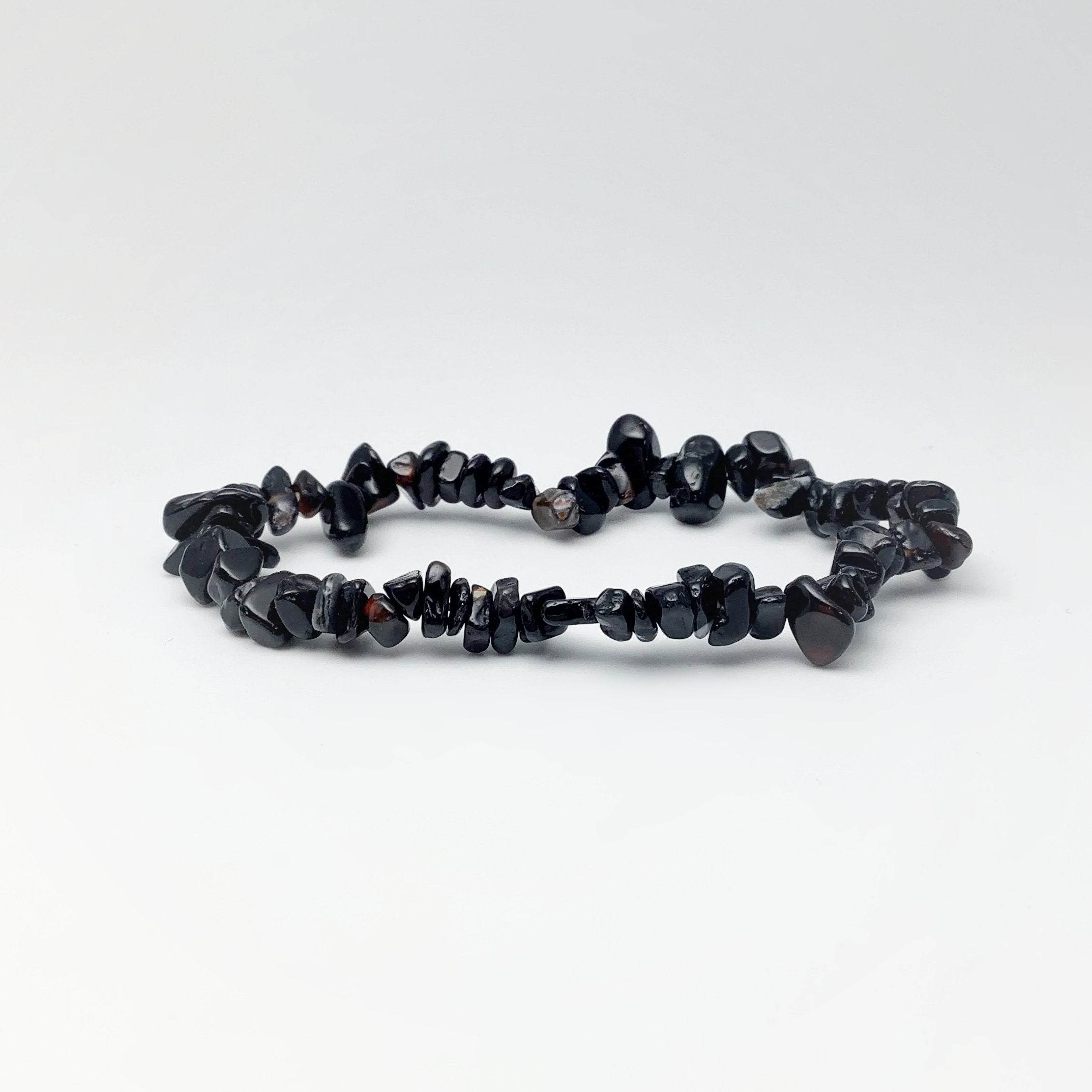 Black Agate Chip Beaded Bracelet - Rocks and Gems Canada