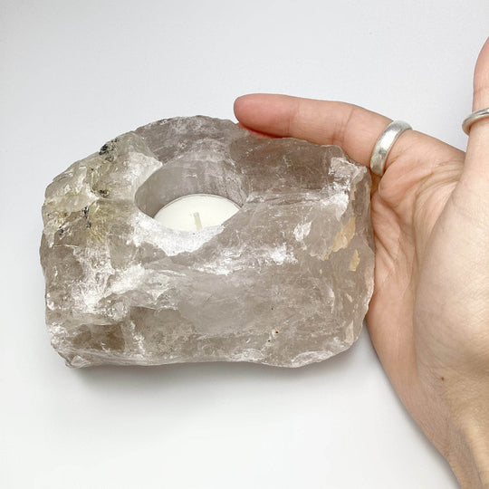 Rough Smoky Quartz with Inclusions Candle Holder - Rocks and Gems Canada