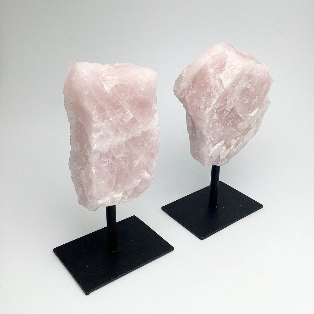 Rough Rose Quartz on Display Stand - Rocks and Gems Canada