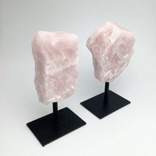 Rough Rose Quartz on Display Stand - Rocks and Gems Canada