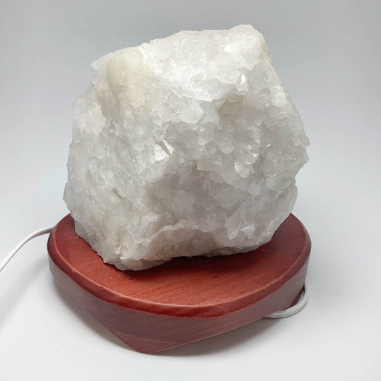 Quartz Cluster Lamp with Wooden Base - Rocks and Gems Canada