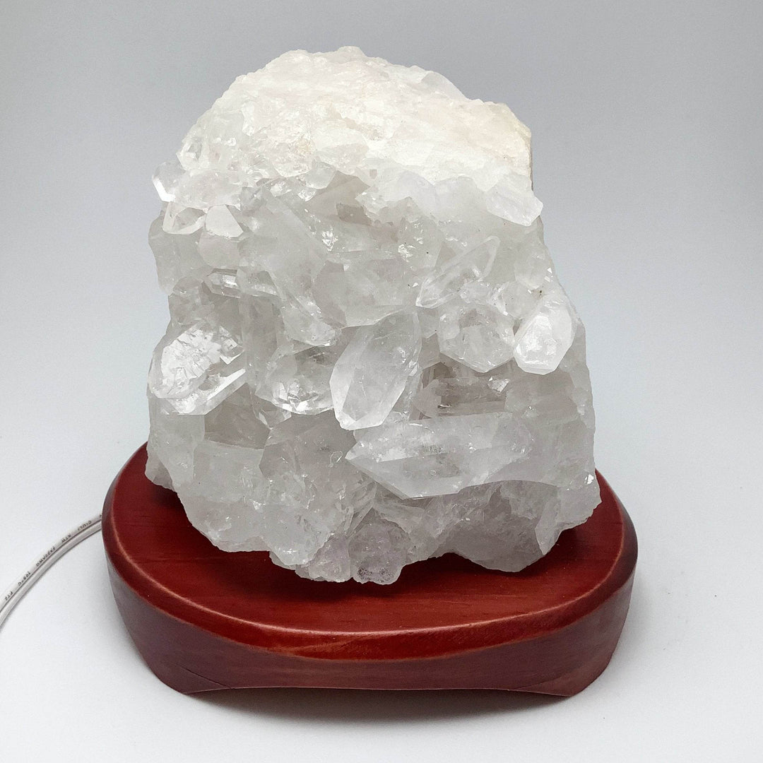 Quartz Cluster Lamp with Wooden Base - Rocks and Gems Canada