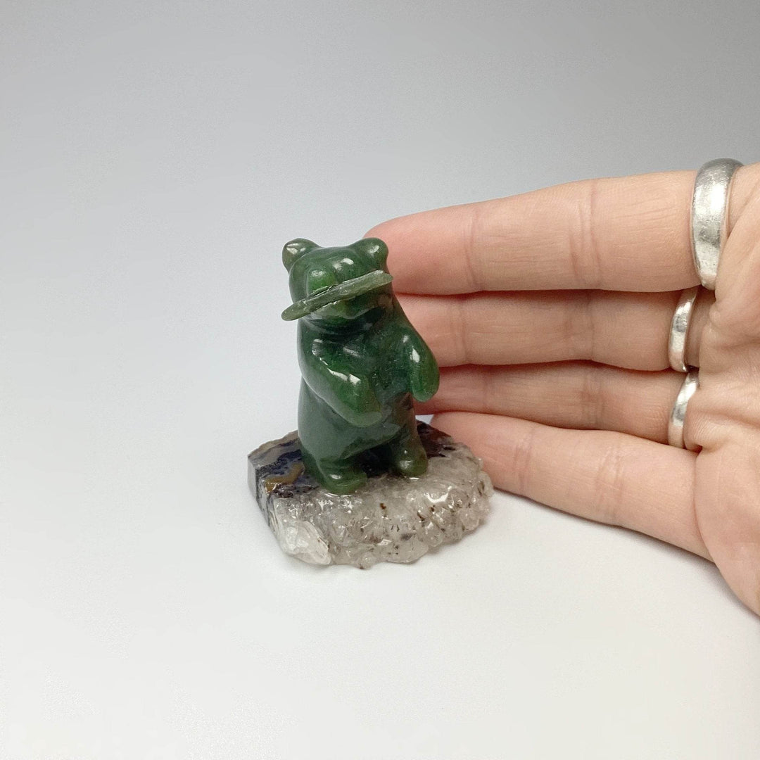 Jade Bear Carving on Base - Rocks and Gems Canada