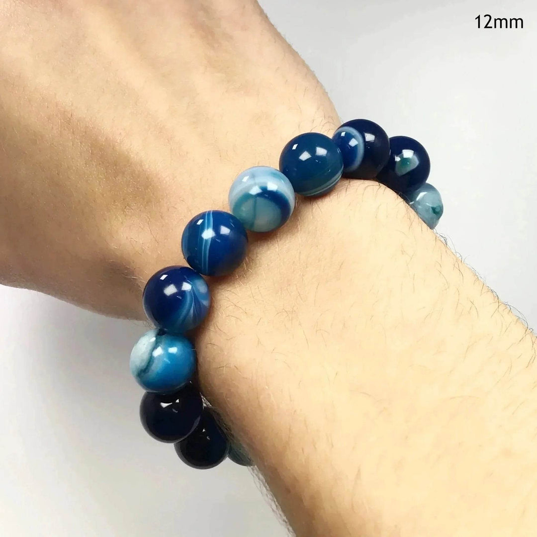 Banded Blue Agate Beaded Bracelet - Rocks and Gems Canada