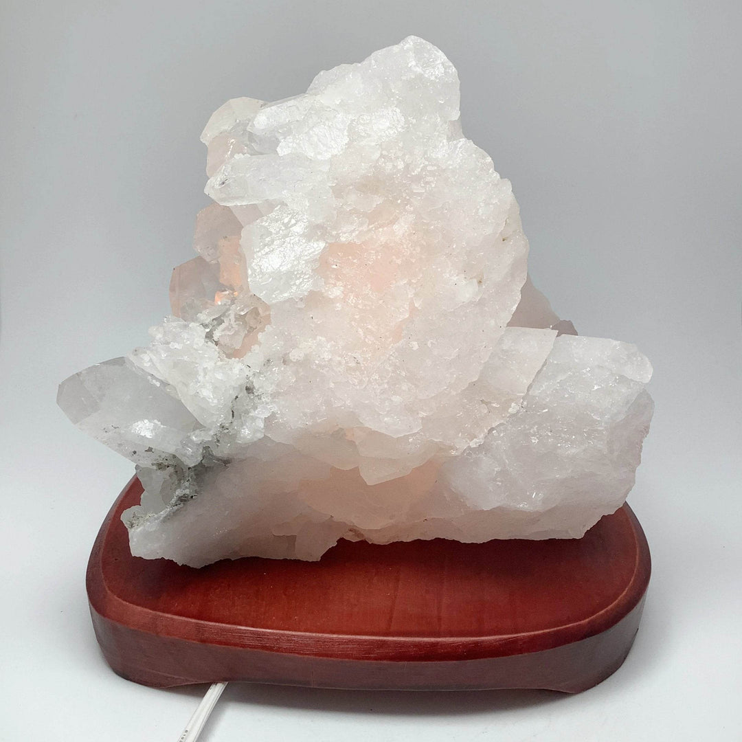 Quartz Cluster Lamp with Wooden Base - Rocks and Gems Canada