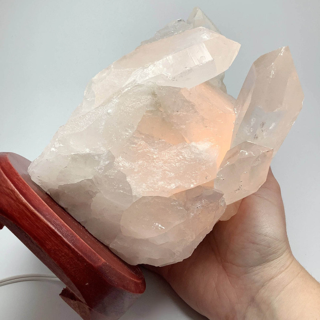 Quartz Cluster Lamp with Wooden Base - Rocks and Gems Canada