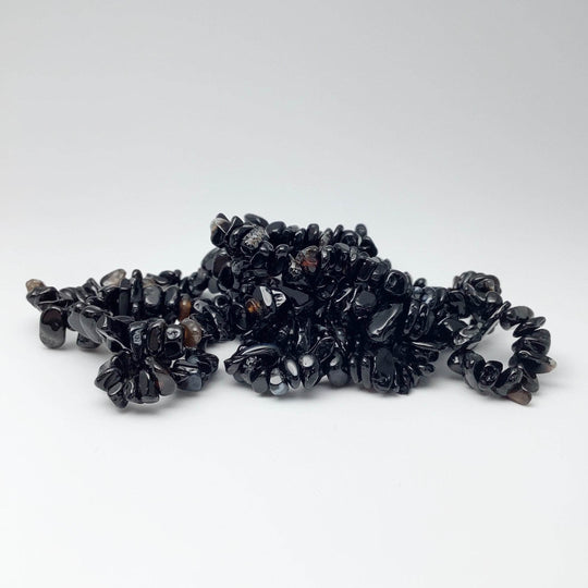 Black Agate Chip Beaded Bracelet - Rocks and Gems Canada
