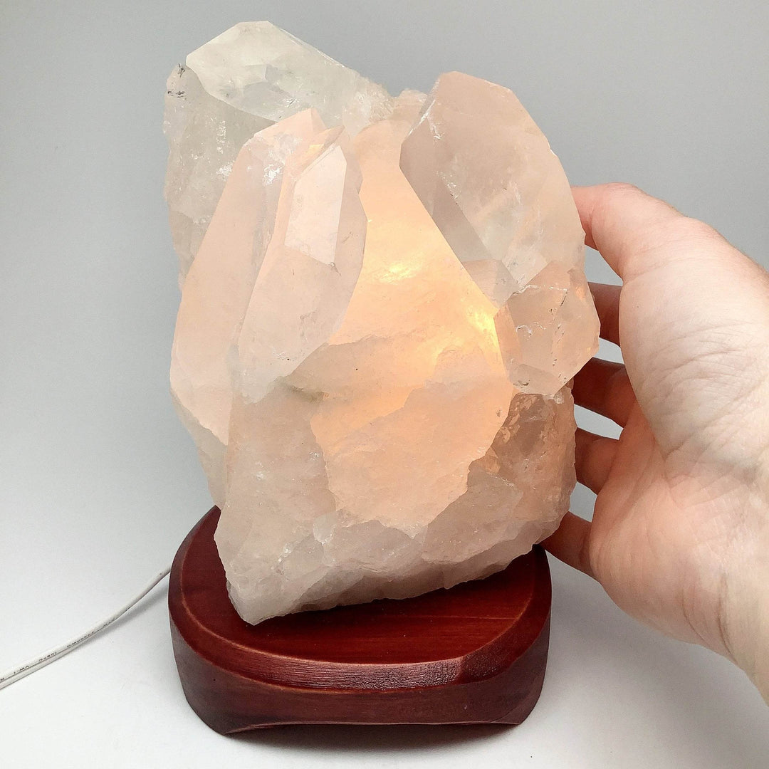 Quartz Cluster Lamp with Wooden Base - Rocks and Gems Canada