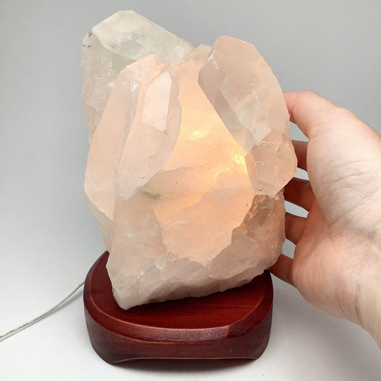 Quartz Cluster Lamp with Wooden Base - Rocks and Gems Canada