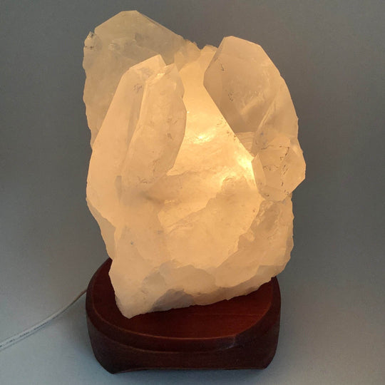 Quartz Cluster Lamp with Wooden Base - Rocks and Gems Canada