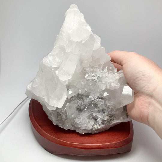 Quartz Cluster Lamp with Wooden Base - Rocks and Gems Canada