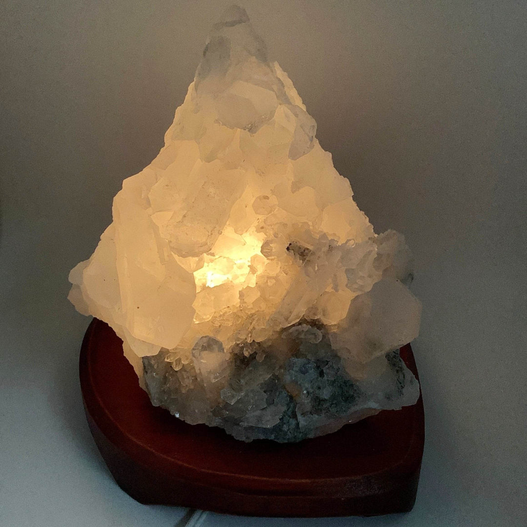 Quartz Cluster Lamp with Wooden Base - Rocks and Gems Canada