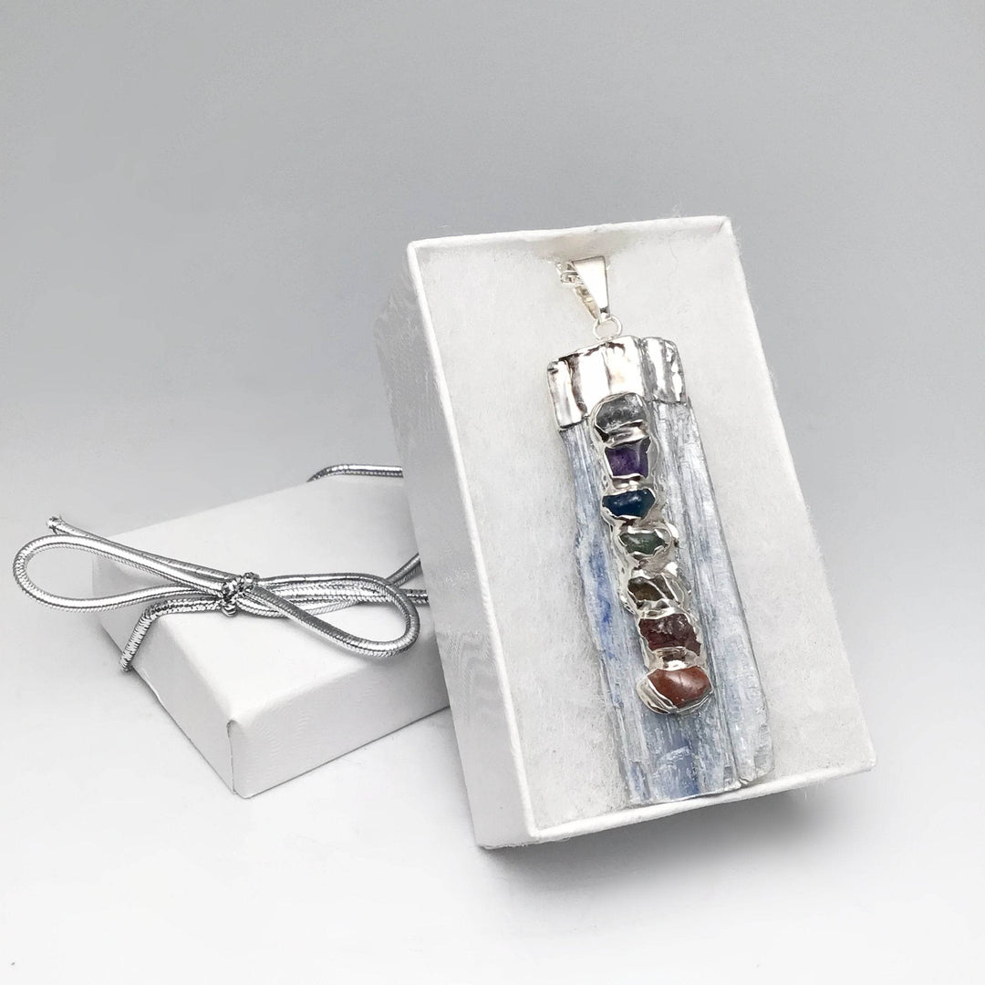 Kyanite with Chakra Gemstones Necklace - Rocks and Gems Canada