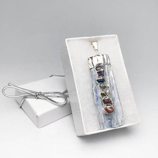 Kyanite with Chakra Gemstones Necklace - Rocks and Gems Canada