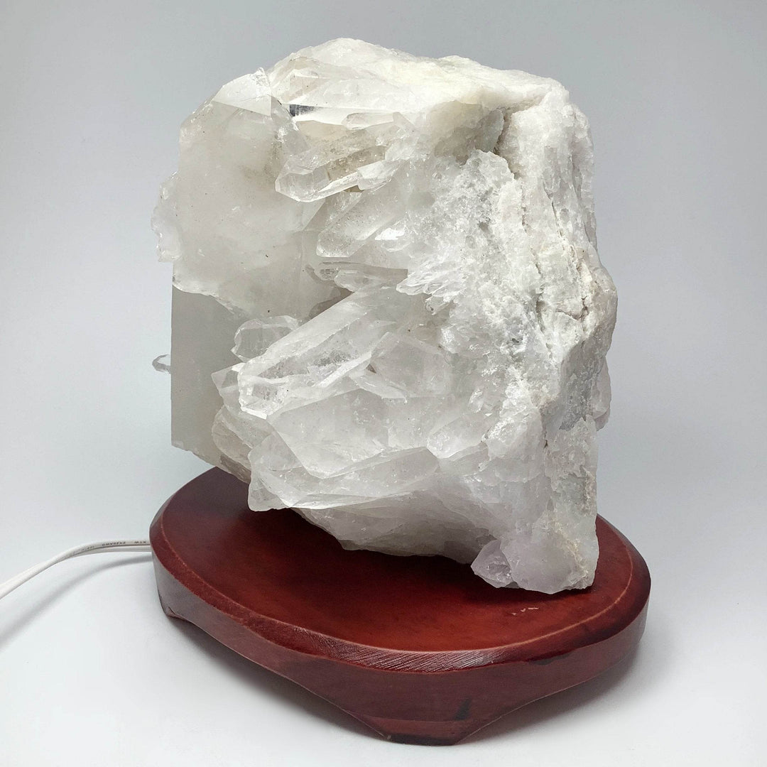 Quartz Cluster Lamp with Wooden Base - Rocks and Gems Canada