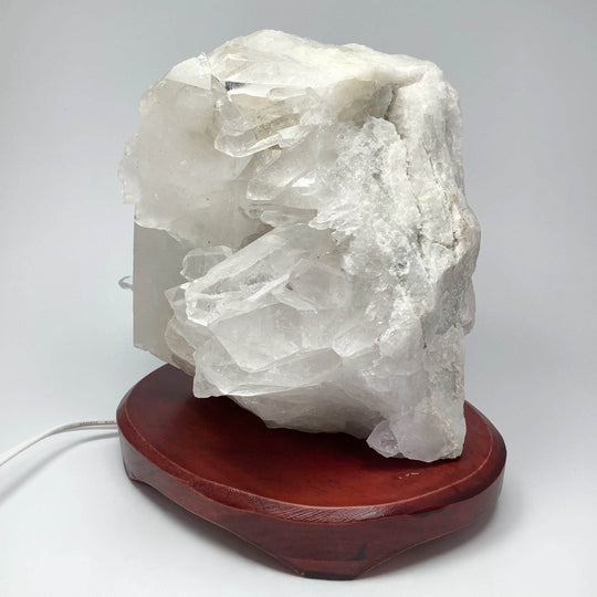 Quartz Cluster Lamp with Wooden Base - Rocks and Gems Canada