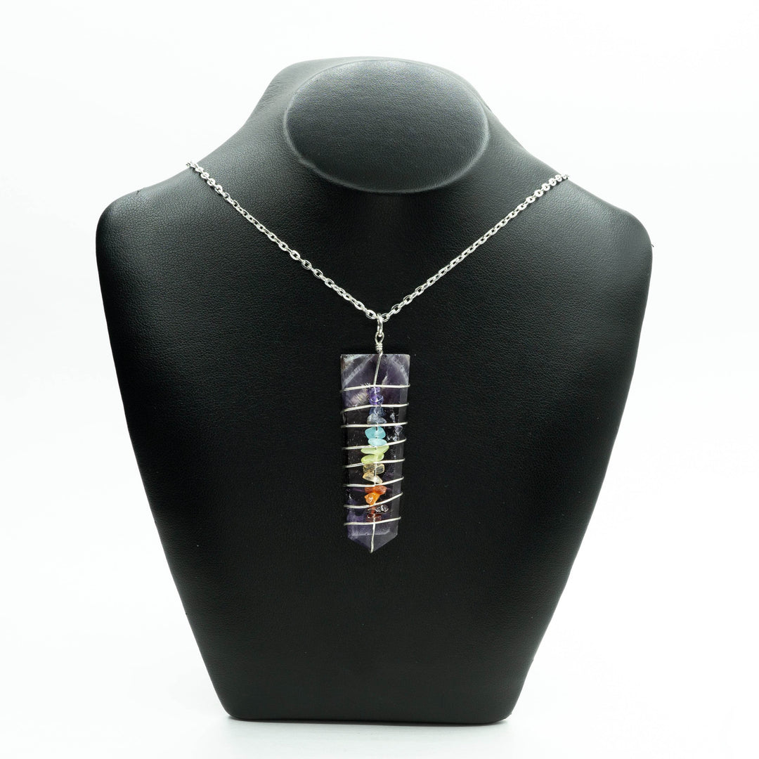 Wire Wrapped Flat Point Necklace with Chakra - Rocks and Gems Canada