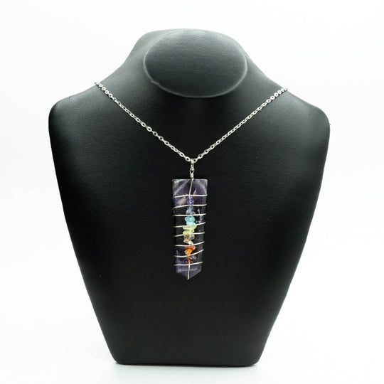 Wire Wrapped Flat Point Necklace with Chakra - Rocks and Gems Canada