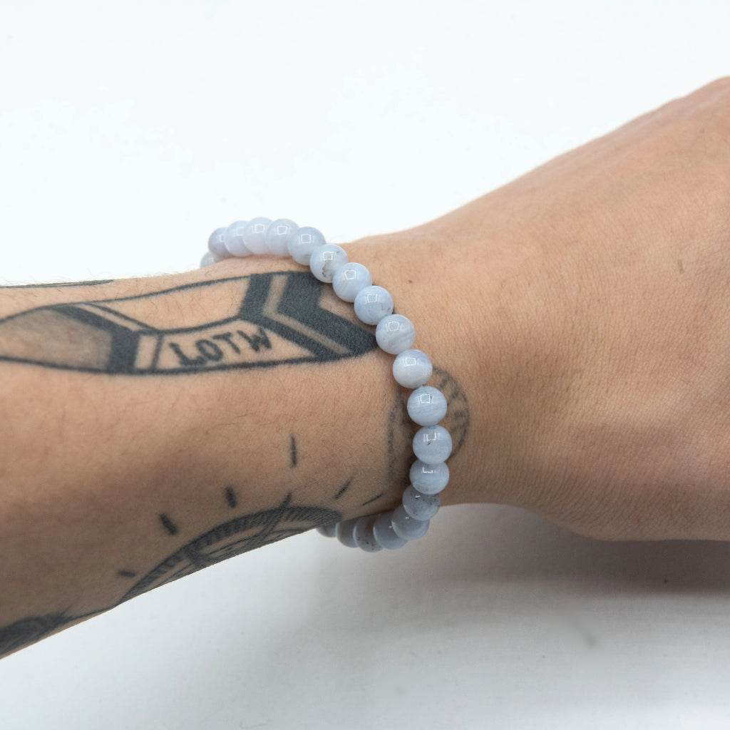 Blue Lace Agate Beaded Bracelet - Rocks and Gems Canada