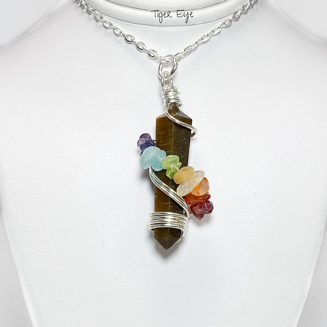 Wire Wrapped Round Point Necklace with Chakra - Rocks and Gems Canada