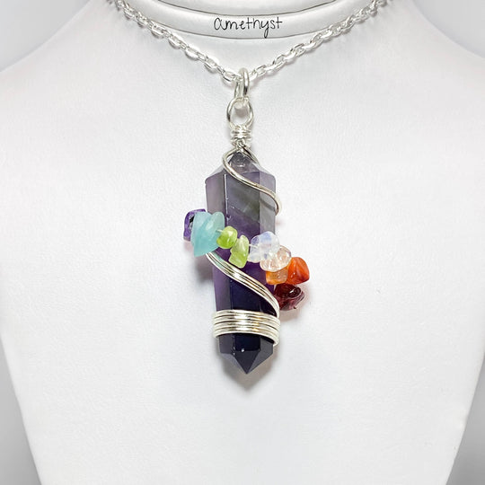 Wire Wrapped Round Point Necklace with Chakra - Rocks and Gems Canada