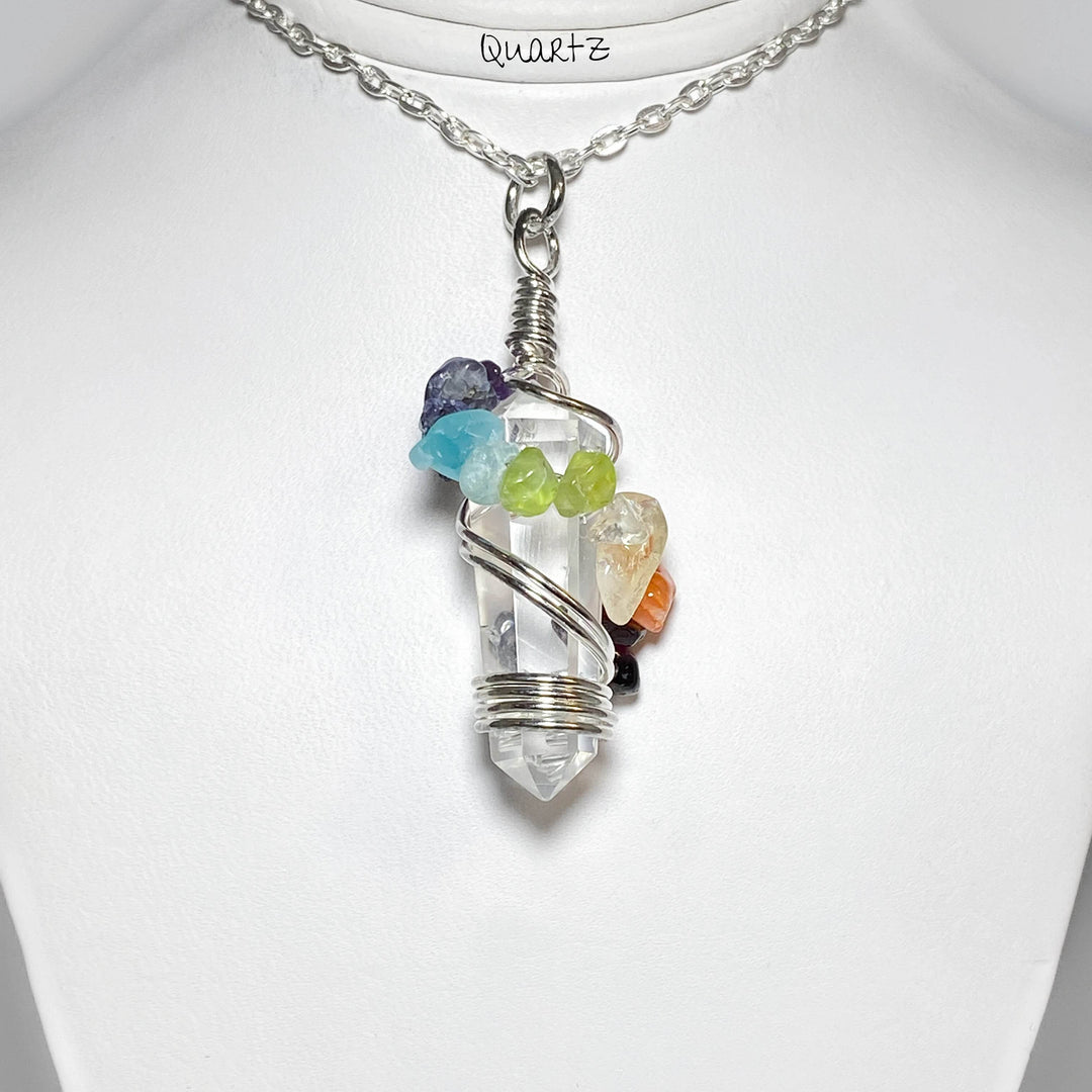 Wire Wrapped Round Point Necklace with Chakra - Rocks and Gems Canada