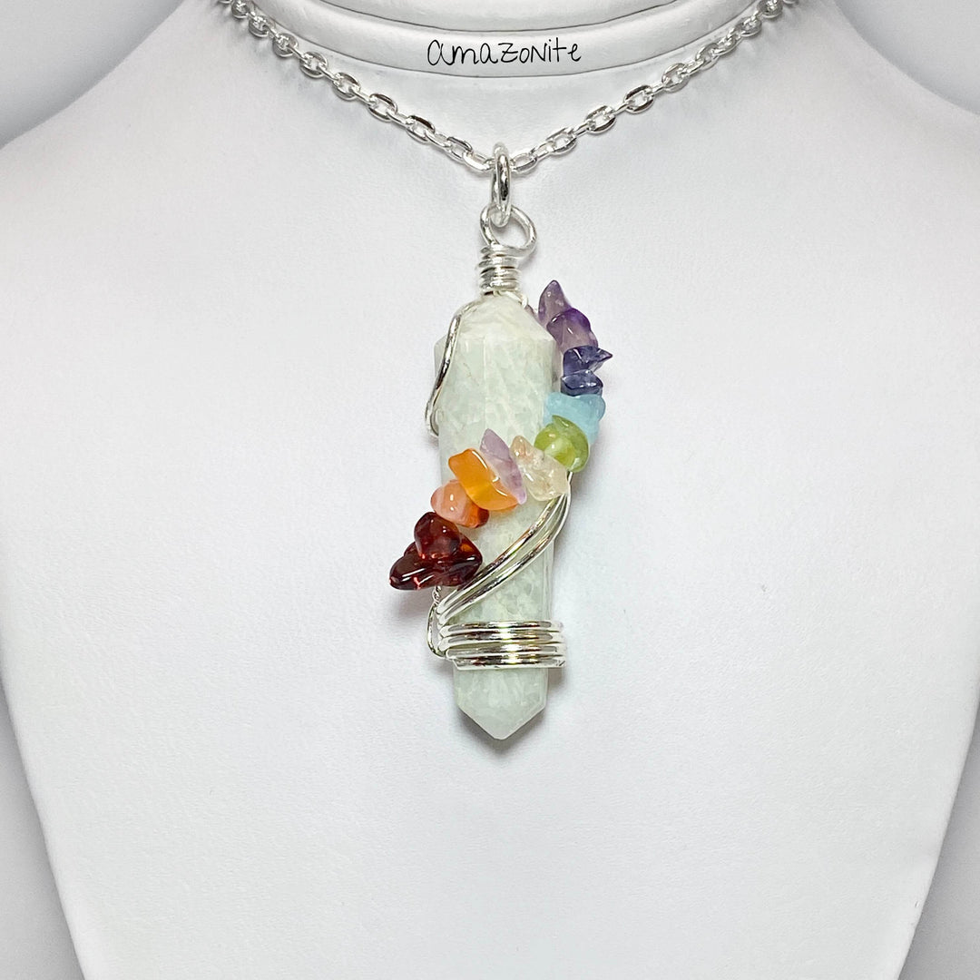 Wire Wrapped Round Point Necklace with Chakra - Rocks and Gems Canada