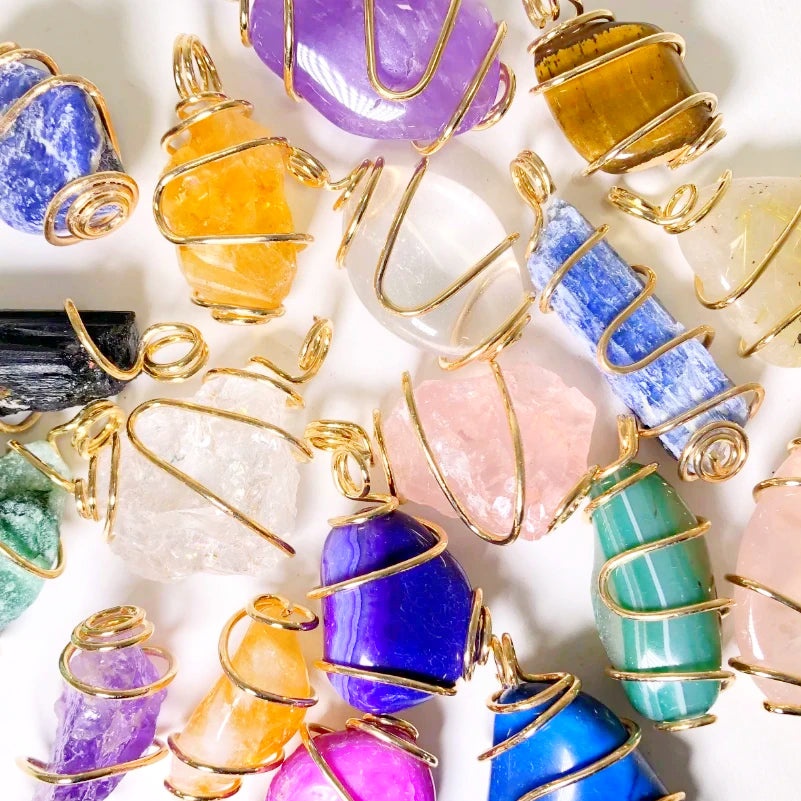 Gold wire wrapped stone pendants discount