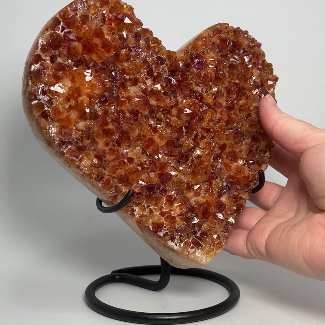 Large Citrine Druze Cluster Heart On Stand
