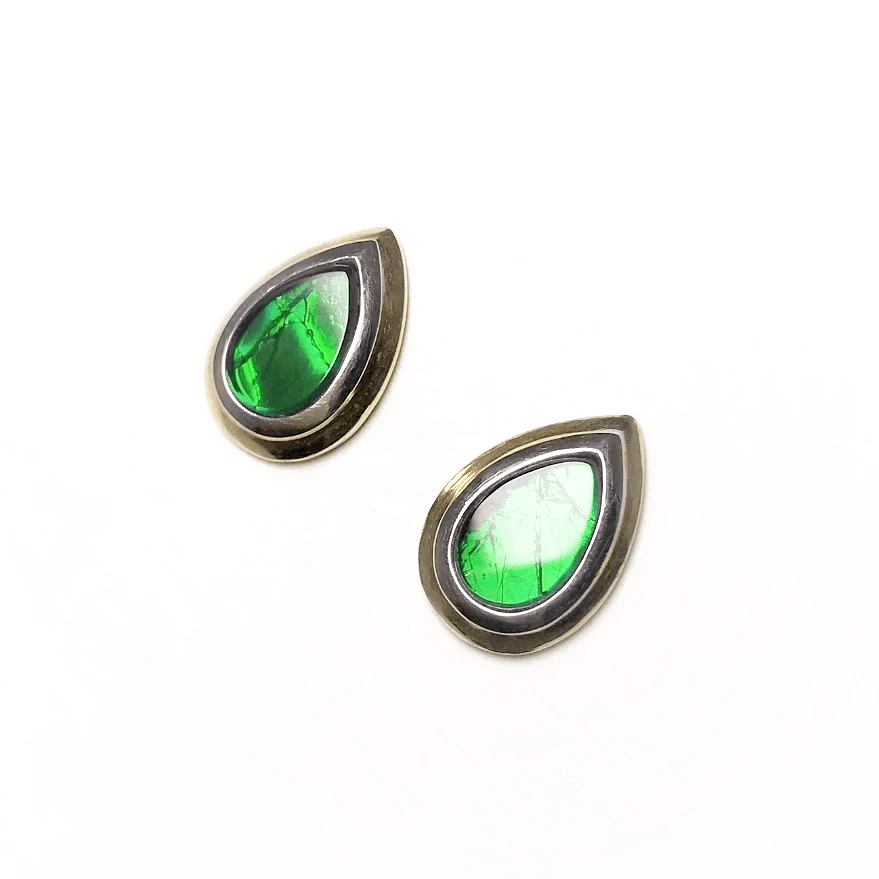 Alberta Ammolite 14K Gold and White Gold Stud Earrings - Rocks and Gems Canada